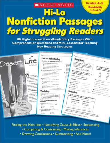 Hi-lo Nonfiction Passages for Struggling Readers 80 High-interest/low-readability Passages with Comprehension Questions and Mini-lessons for Teaching Key Reading Strategies book cover
