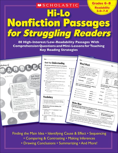 Hi-lo Nonfiction Passages for Struggling Readers 80 High-interest/low-readability Passages with Comprehension Questions and Mini-lessons for Teaching Key Reading Strategies book cover