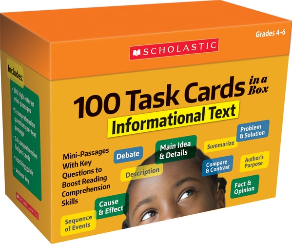 100 Task Cards in a Box Informational Text : Mini-passages with Key Questions to Boost Reading Comprehension Skills book cover