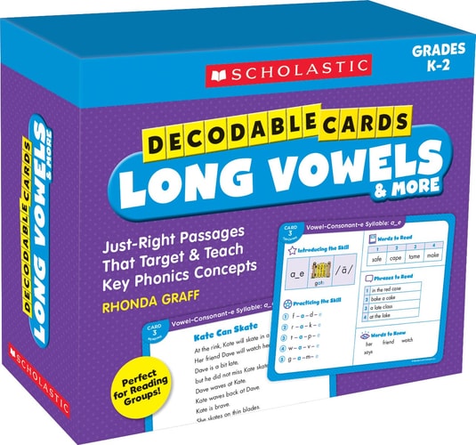 Decodable Cards: Long Vowels & More Just-Right Passages That Target & Teach Key Phonics Concepts book cover